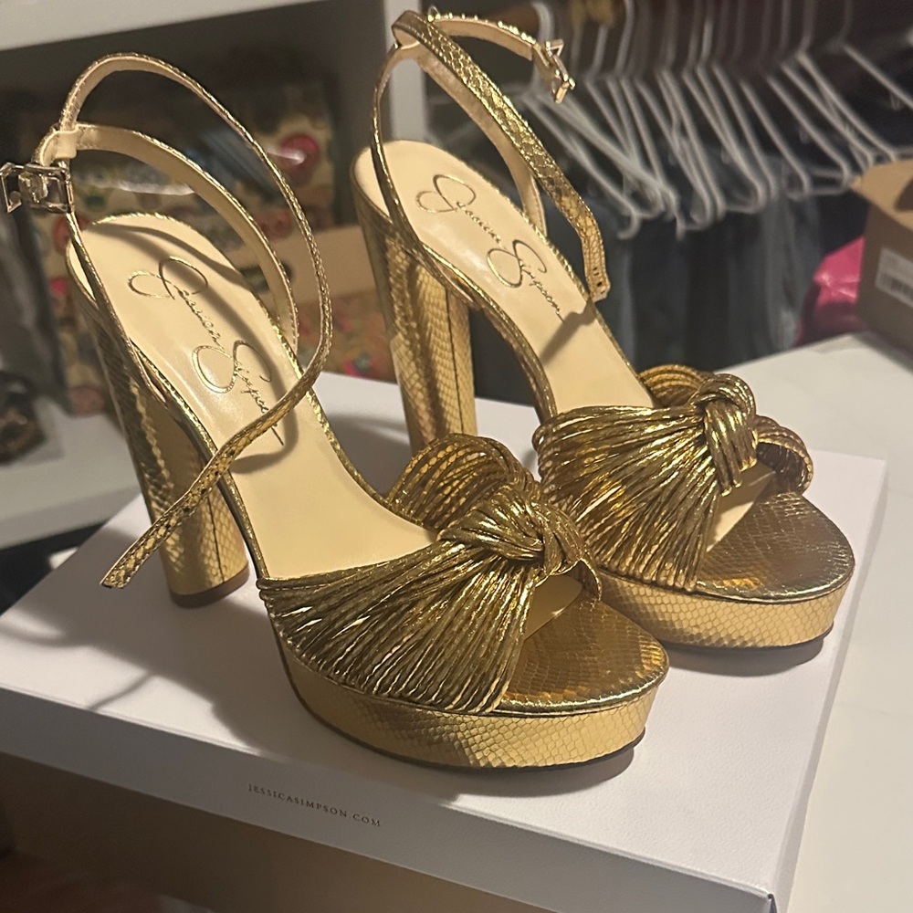Jessica Simpson Immie Gold Platform Sandals